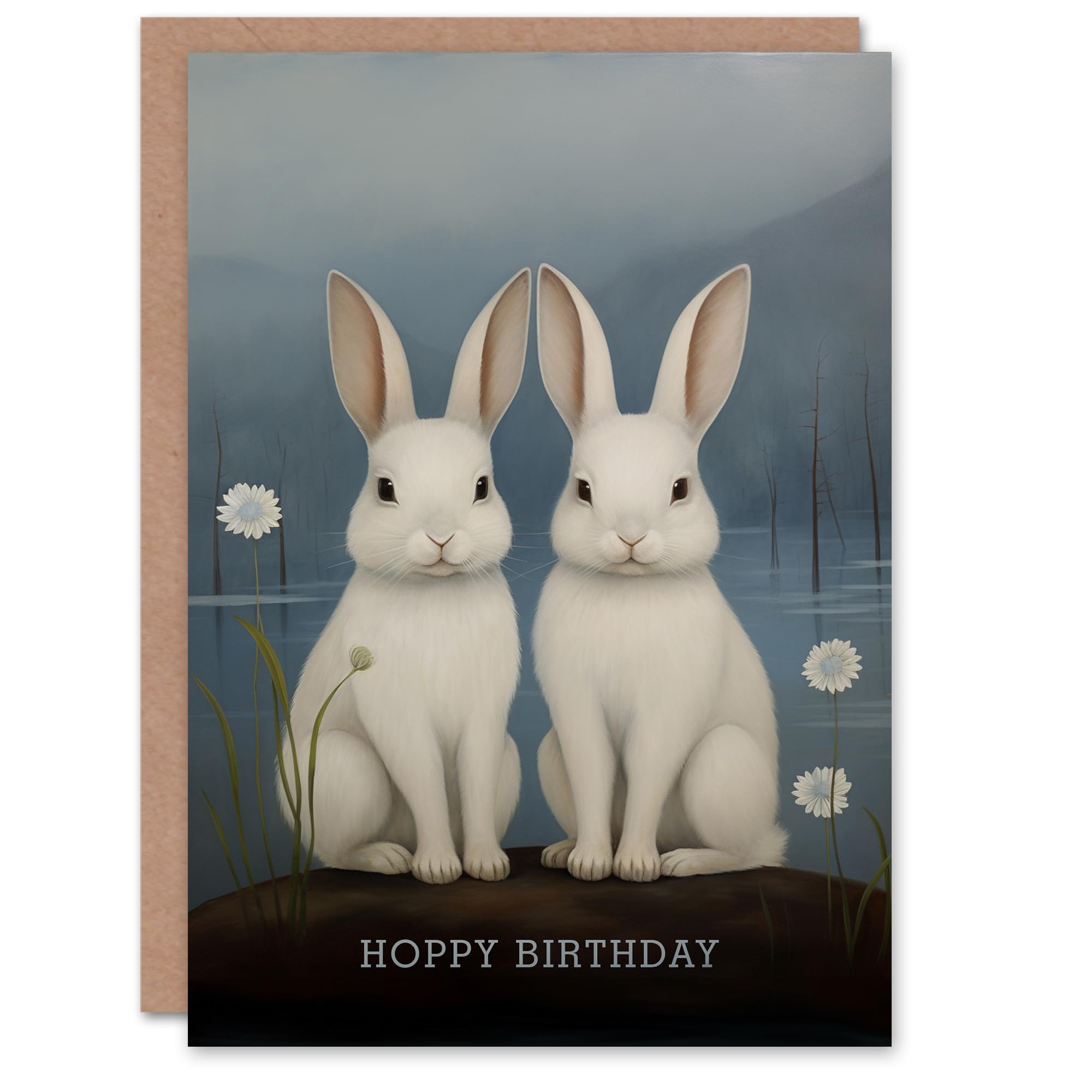 Artery8 Birthday Greeting Card Twin Bunny Rabbits Hoppy Birthday For Her