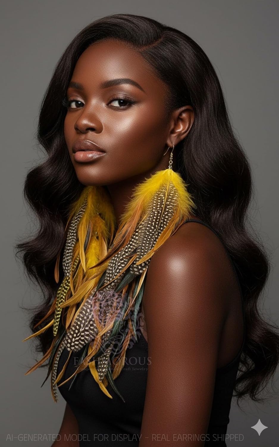 Yellow Feather Earrings for Women – Long Boho Festival Earrings, Statement Dangle Earrings for Halloween, Christmas, Easter, Party & Costume Jewelry - Image 4