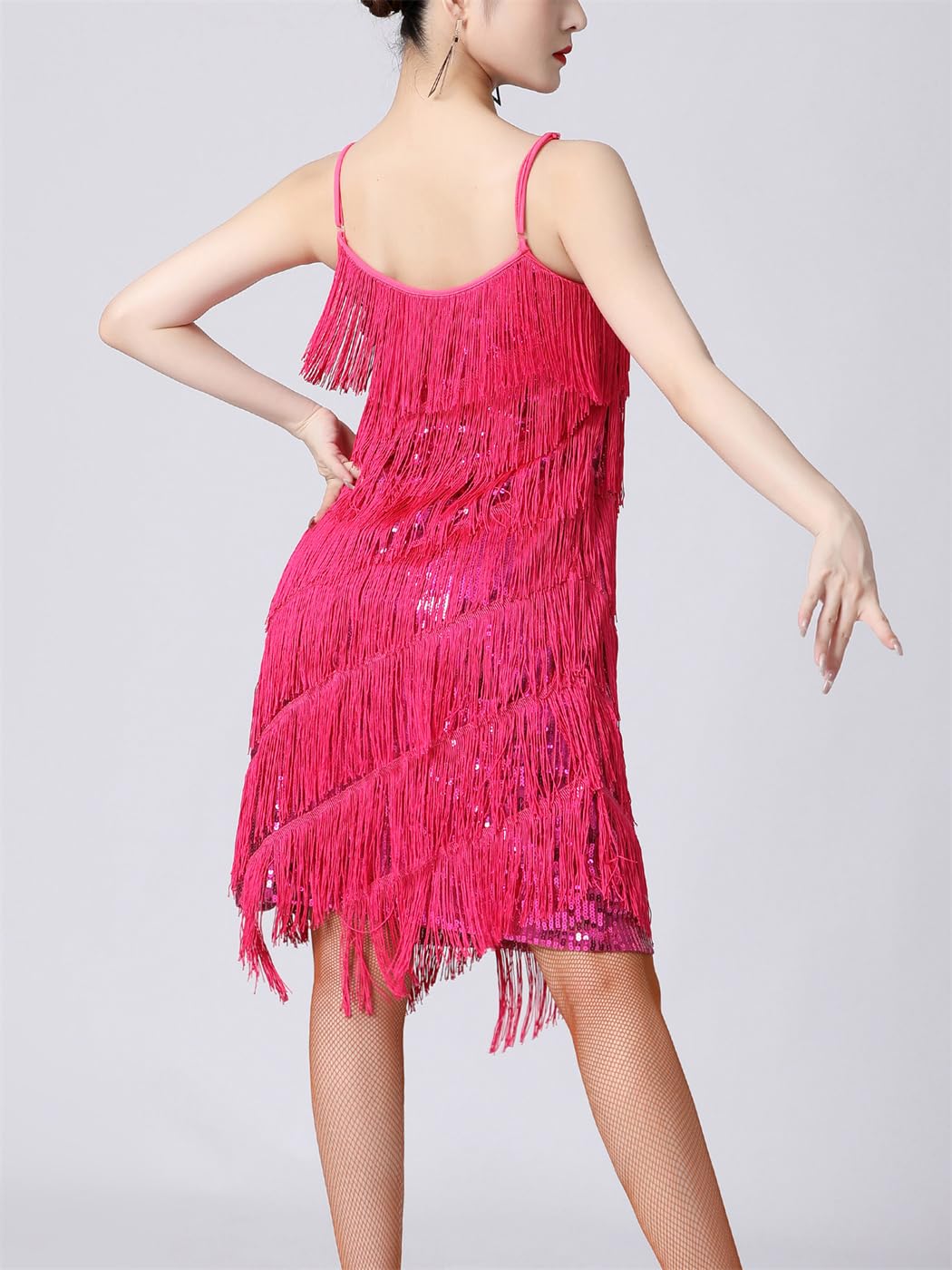 Vestido de jazz latino sin mangas con borlas para mujer, sexy, con lentejuelas, para salsa