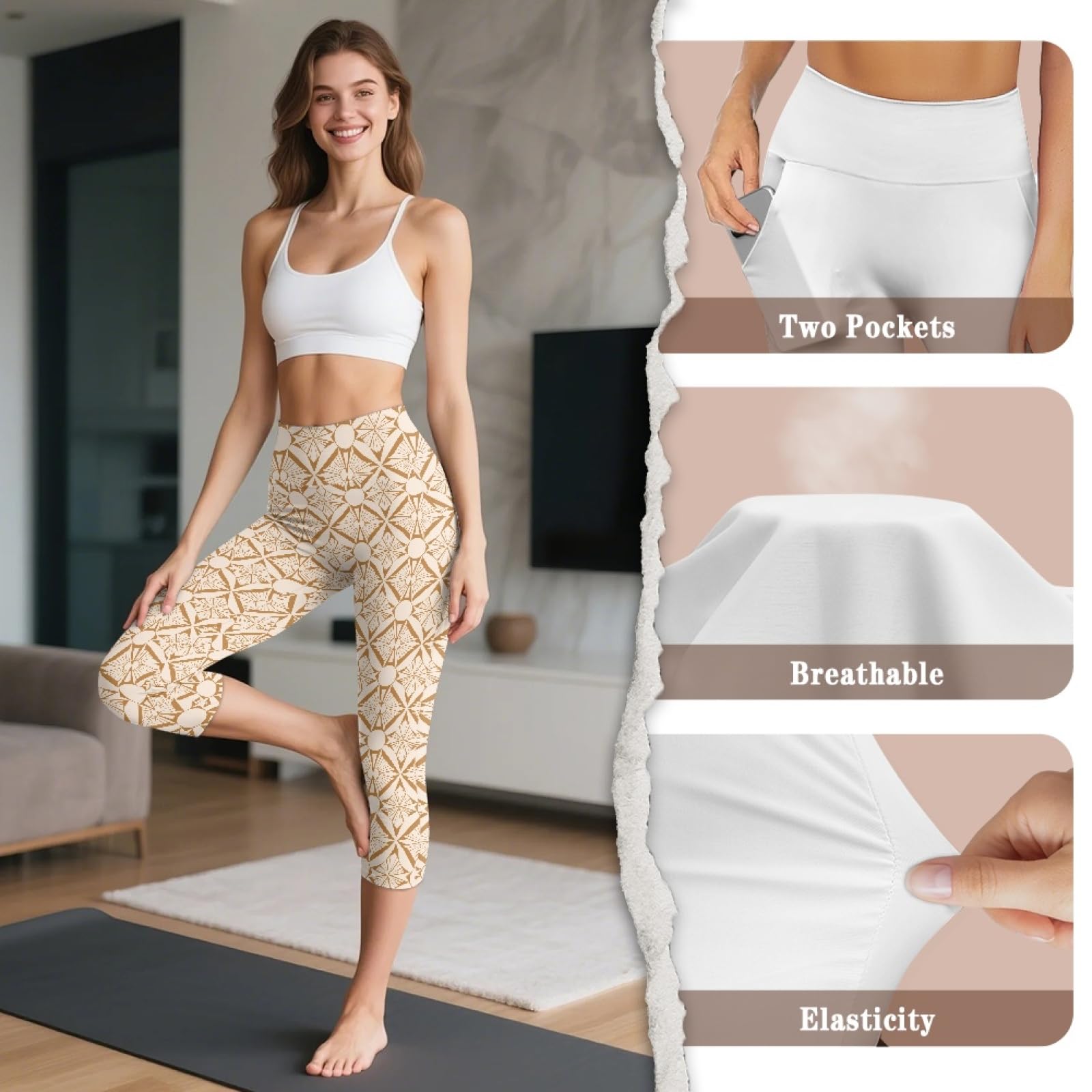 Amzbeauty Leggings capri de longitud 3/4 para mujer, leggings cortos de cintura alta, pantalones deportivos suaves con bolsillos para mujer