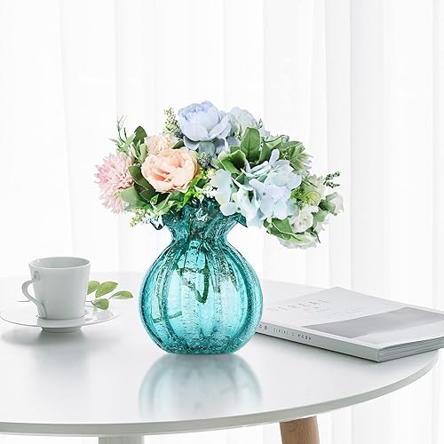 Miniatura 4 de Florero de vidrio soplado, florero de vidrio de arte verde, florero de arte moderno para sala de estar, cocina, boda, mesa de comedor, decoración de