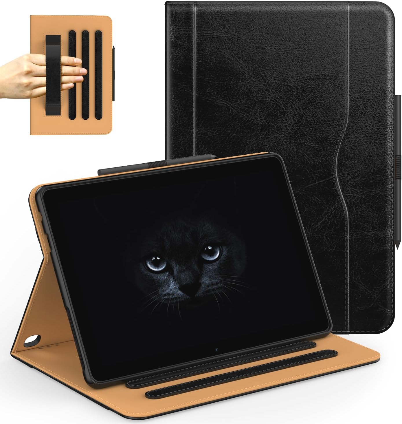 ZoneFoker for 10 Tablet Case (13th/11th Generation 2023/2021 Released), PU Leather Folio Cover with Multi-Angle Stand/Pen Holder, Auto Wake/Sleep for 10/10 Plus, Black+Black