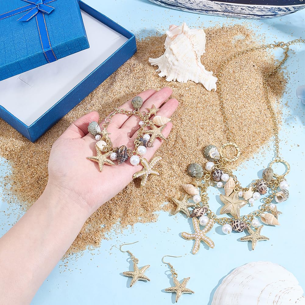 PH PandaHall Halloween Mermaid Costume Accessories Jewelry Set Shell Starfish Necklace Earrings Women Mermaid Jewelry with Gift Box Seashell Bib Statement Necklace for Cosplay Fancy Dress up (Gold)