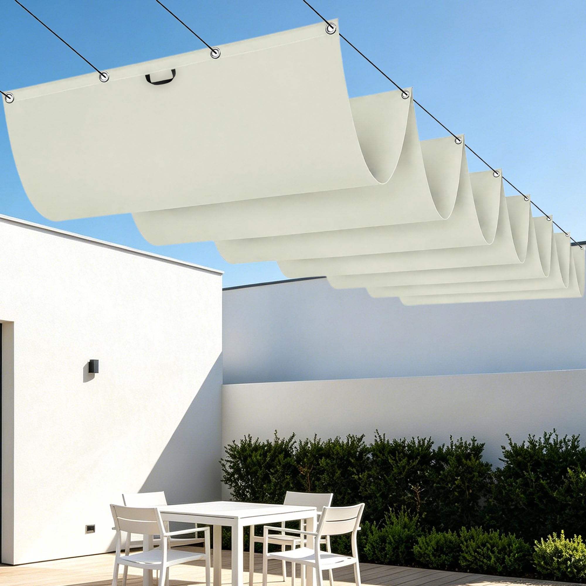 Voile d'ombrage rétractable 150x320 cm blanc cassé pour terrasse et balcon