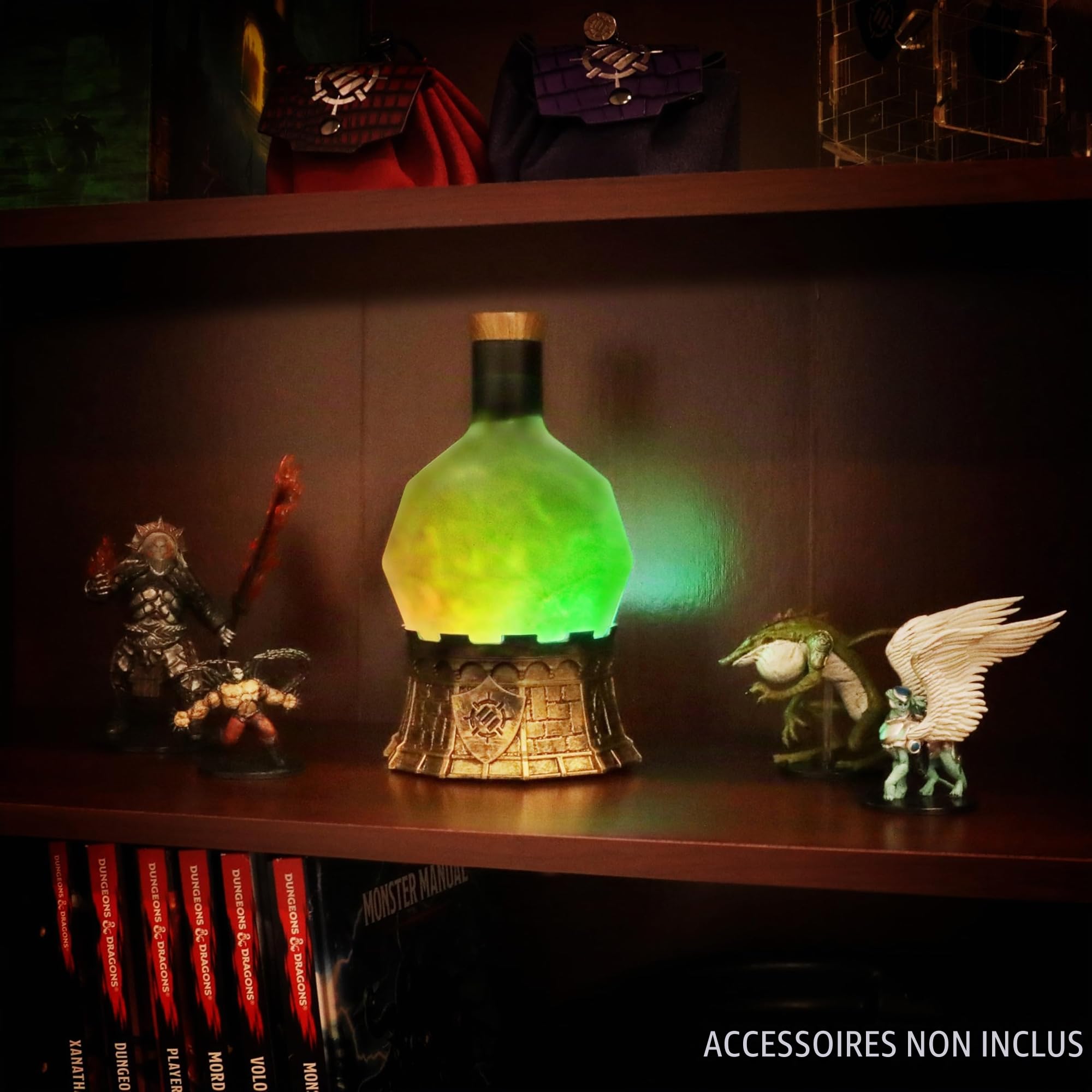 ENHANCE Lampe de potion de sorcier de jeu avec infusion mystique tourbillonnante - Lampe d'ambiance pour bouteille de potion, décoration de bureau - Potion tourbillonnante lumineuse (élixir vert)