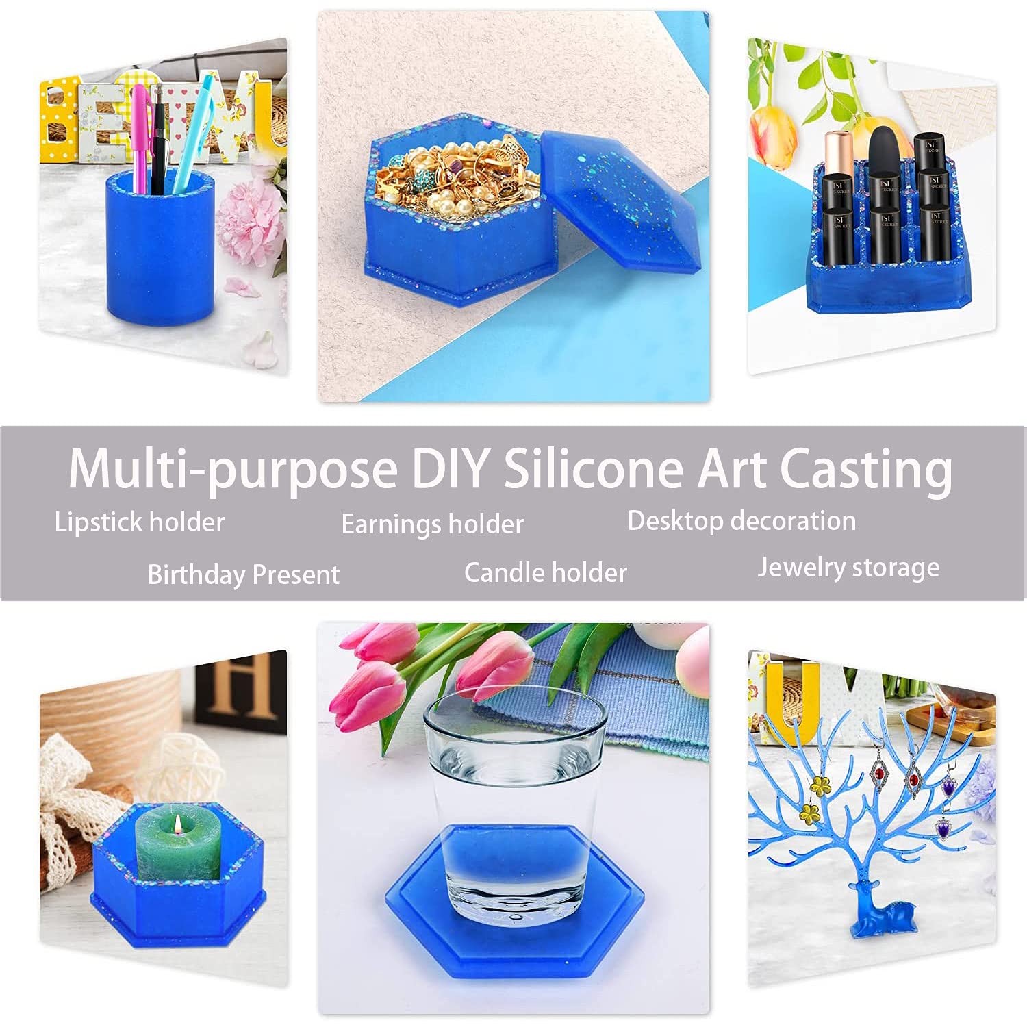 Wuddi 34 Pezzi Stampi In Silicone Per Resina Epossidica – Set Colazione Con Organizzatore Rossetti E Portapenne