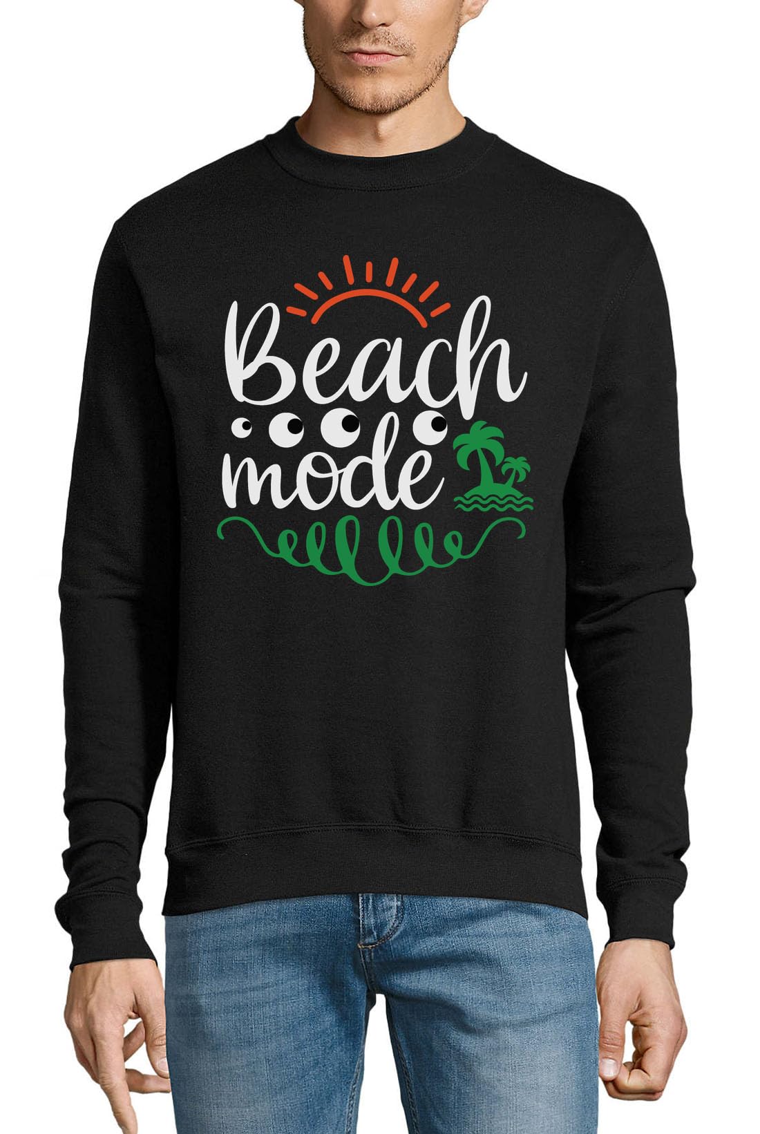 Pull noir coton Palmier été Soleil de qualité supérieure en maille respirante