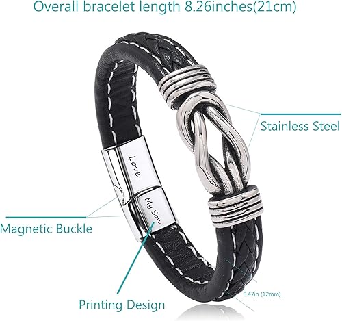 Miniatura 3 de Pulsera de cuero trenzado con texto en inglés To My ManSonTo My GrandsonUncleBrotherBoyfriends con texto en inglés To My ManSonTo My