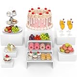9PCS Buffet Risers and Stands, Food Risers for Buffet Table, White Acrylic Boxes Risers and Display Stand, Includes 6PCS Cube Boxes (10