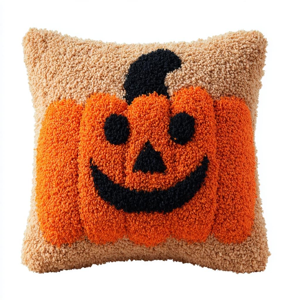 Taxpy Latch Hook Cushion Kits, Cartoon Pumpkin DIY Latch Hook Kits Pillow Printed Cushion Embroidery Needlework Craft Embroidery Kit,17x17inch