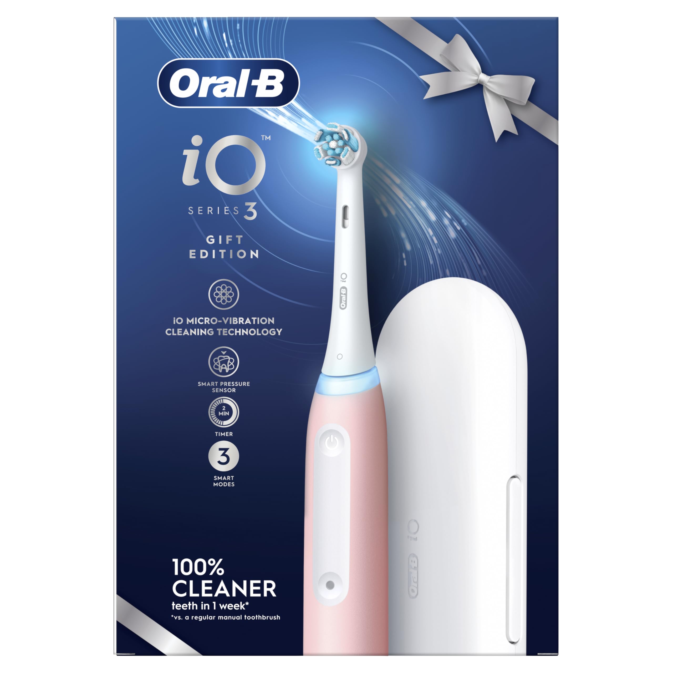 Oral-B iO3 Electric Toothbrushes Adults, 1 Toothbrush Head & Travel Case, 3 Modes With Teeth Whitening, 2 Pin EU Plug, Pink Handle + Travel Case Pink