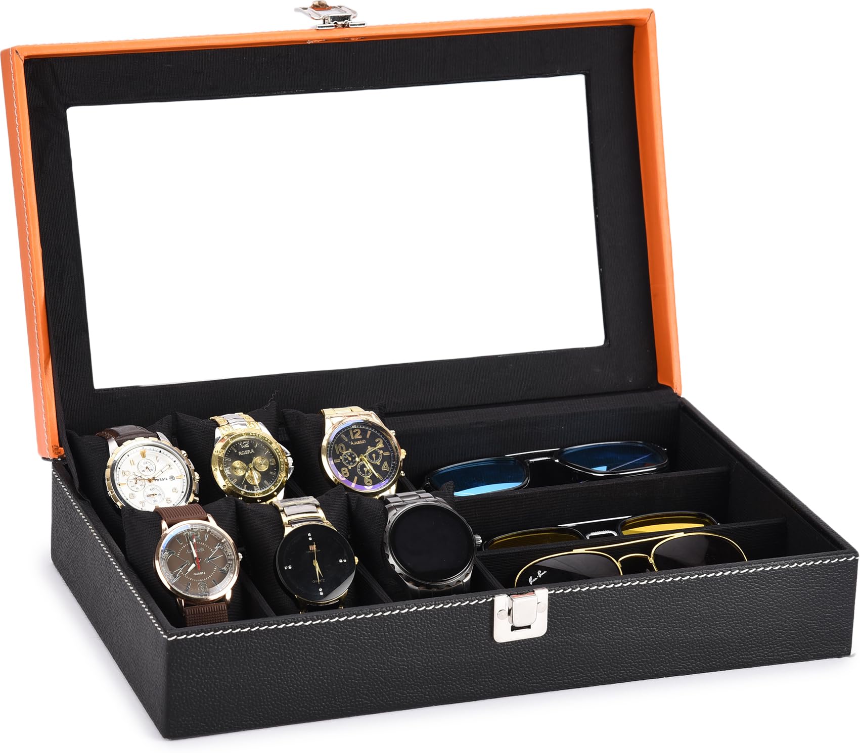 STORESHINE Mens and Womens Watch organizer holder showbox Case for 6 Watches and 3 sunglasses in Black Black Color (B0CB1WT1KC) Amazon Price History, Amazon Price Tracker