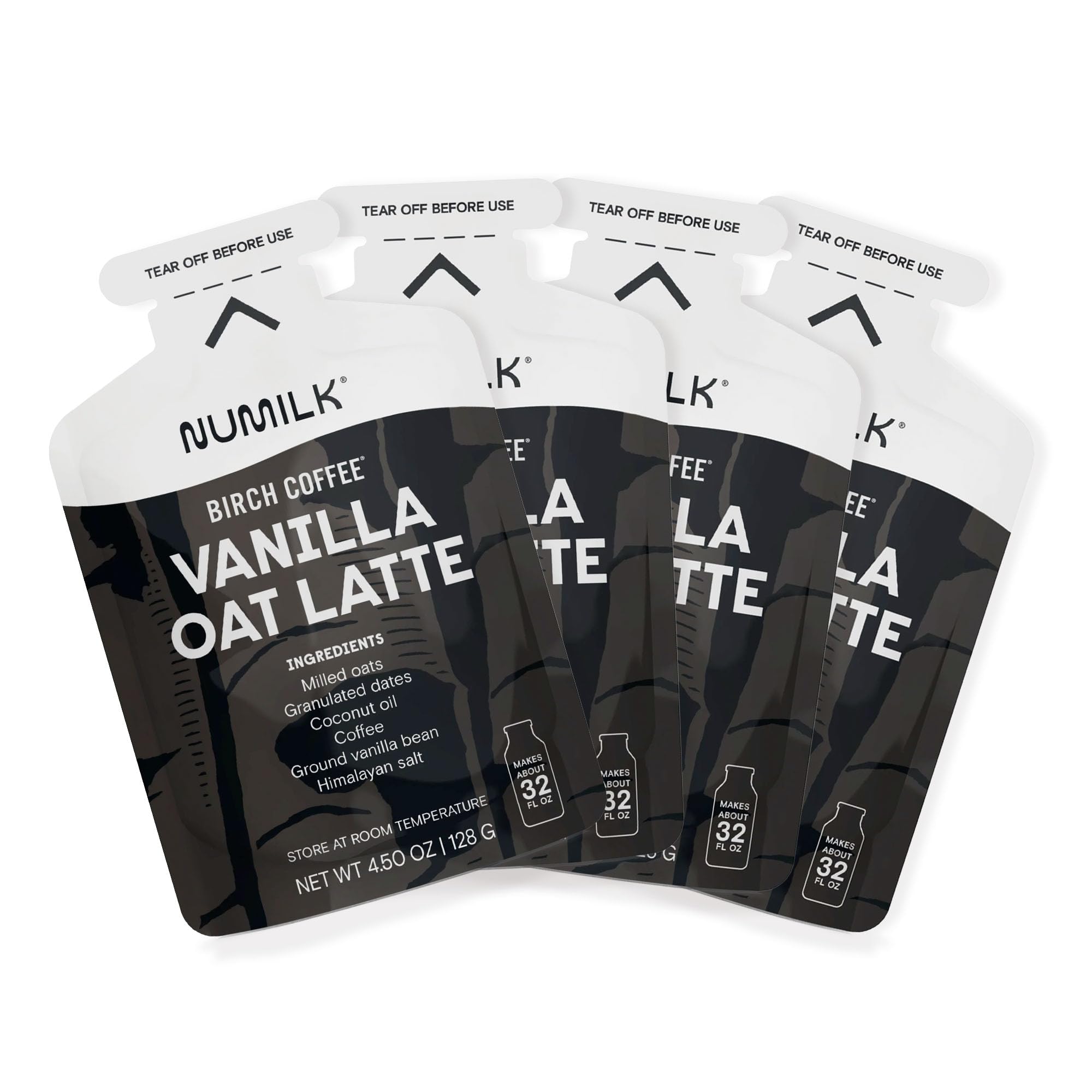 Numilk Pouches 4-Pack - Birch Coffee Vanilla Oat Latte - Creamy Plant-Based Milk in Seconds - Easy-to-Use With Numilk Nut Milk Maker Machine - Dairy Free Beverage - One Pouch Makes 32oz