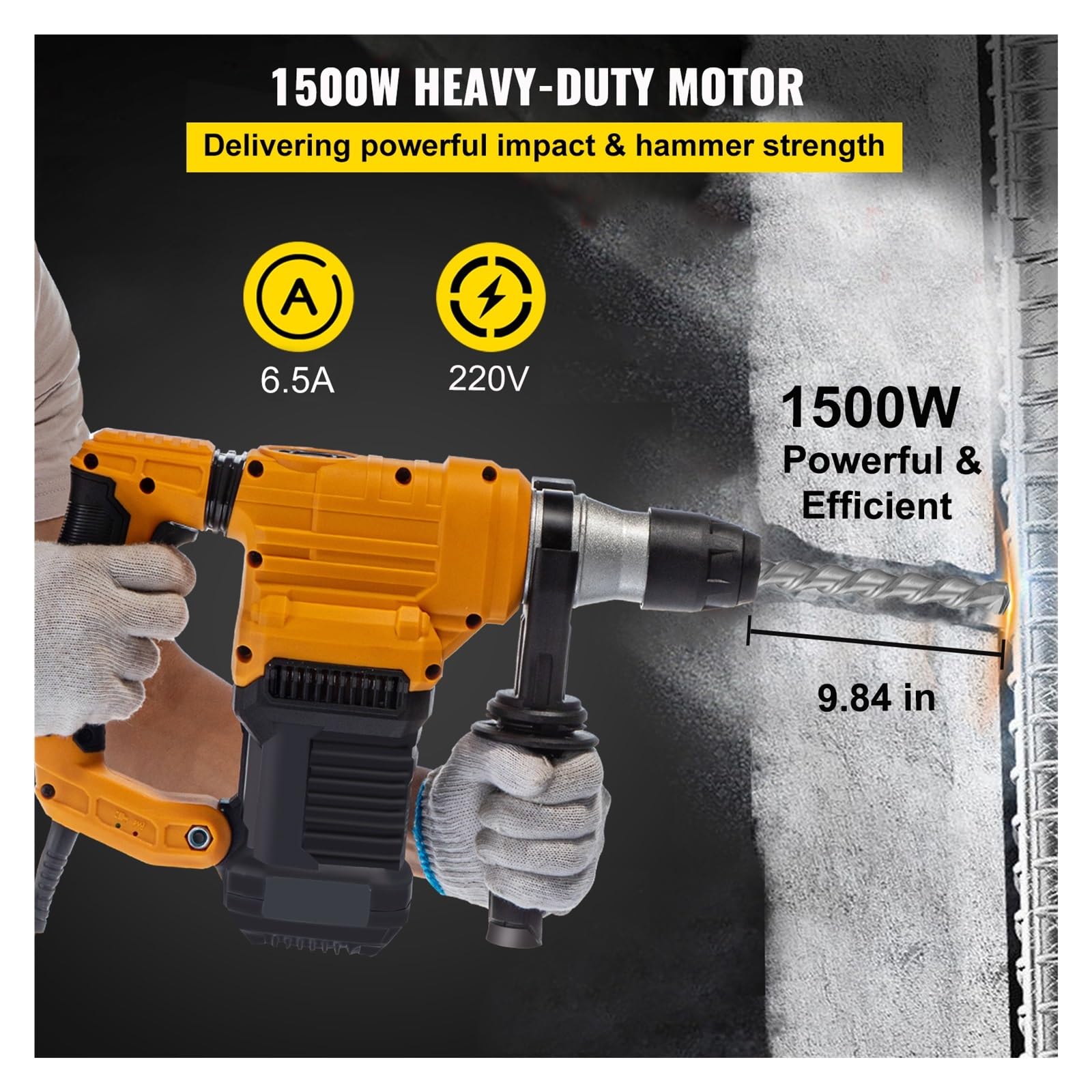 Wiertarka udarowa 1500W Max wiercenie 32mm SDS Plus młot pneumatyczny do rozbiórki 4 tryby elektryczny perforator betonu Stabilna Paca