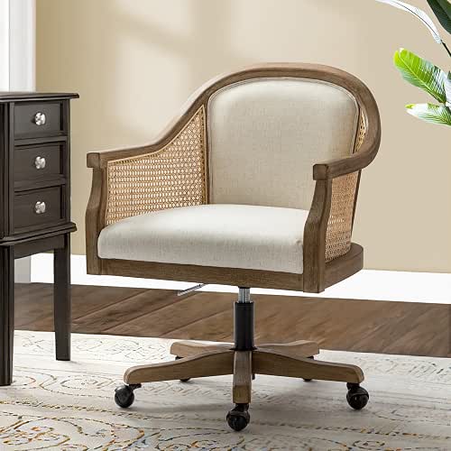 TINA'S HOME Rattan Desk Chair, Upholstered Home Office Chair with