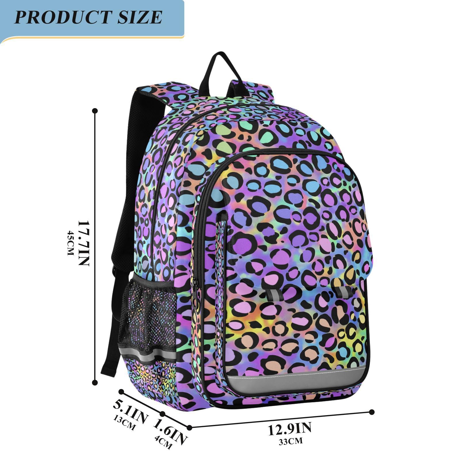 ALAZA Mochilas escolares de leopardo arcoíris, bolsa de viaje para laptop, bolsa de libros para niñas, niños, adolescentes, mujeres y hombres, Rainbow Leopard, 12.9 x 5.1 x 17.7inch, Mochilas Daypack