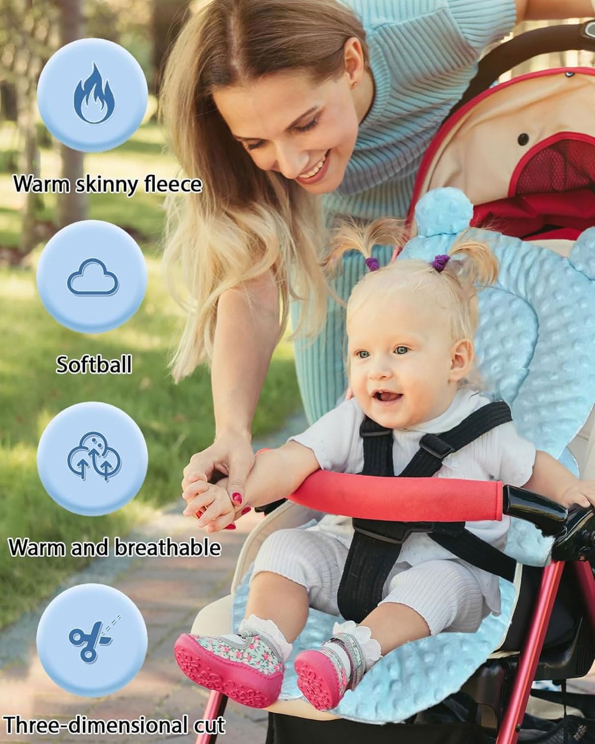 Reductor de Asiento – Almohadilla Ajustable y Transpirable,Suave y Cómodo para Cochecito y Silla de Coche. Ideal para Recién Nacidos,¡Color Azul!