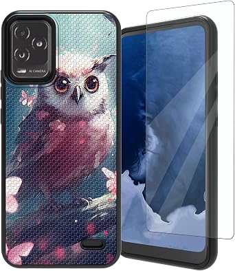 for BLU View 5 Pro Phone Case,with Tempered Glass Screen Protector, Durable PC and TPU Bumper Raised Corner Edge Case for BLU View 5 Pro,Cute Pinks owl