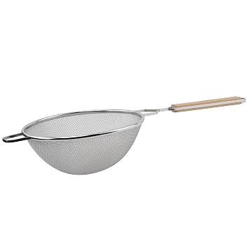 Winco MS2K-10D Strainer, 10.5-Inch Diameter, Double Fine Mesh, Medium, Stainless Steel, Tan | Foodservice, Great for Draining Pasta, Rinsing Produce, Straining and Kitchen Prep
