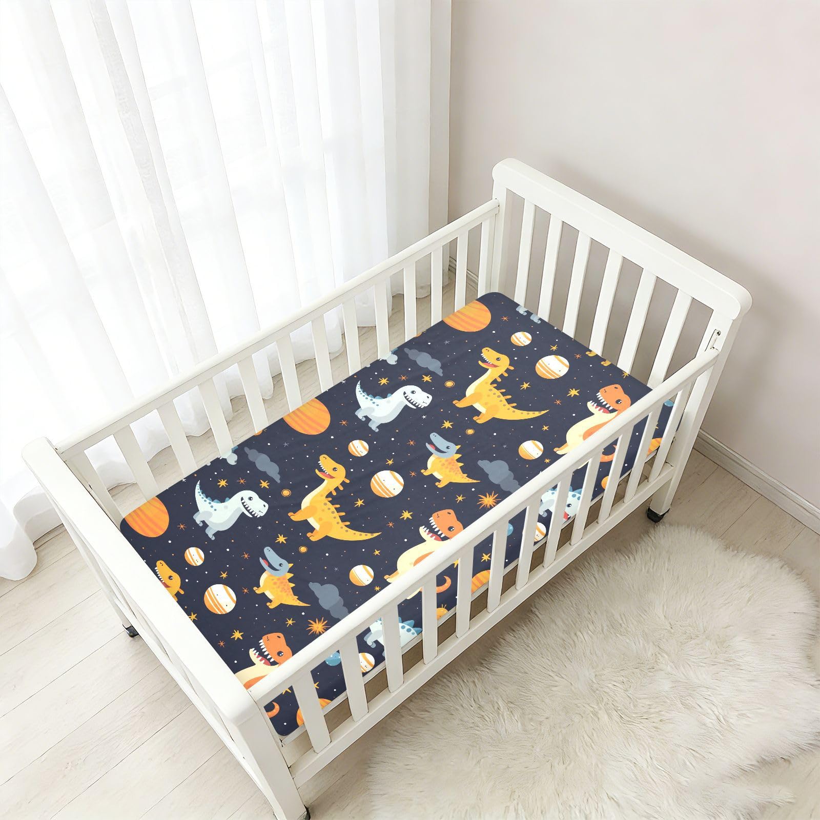 Drap-housse pour berceau de bébé motif dinosaures de l'espace pour garçons et filles, 71,1 x 132,1 cm