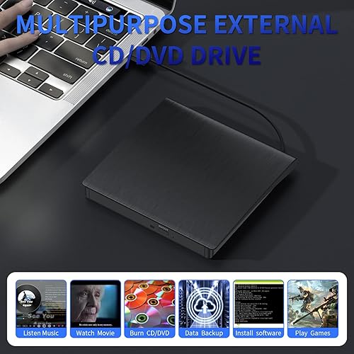 Miniatura 6 de Unidad externa de CDDVD para laptop, USB 3.0 CD quemador portátil de CDDVD, reproductor de unidad óptica de CDDVD, compatible con laptop, PC, Mac,