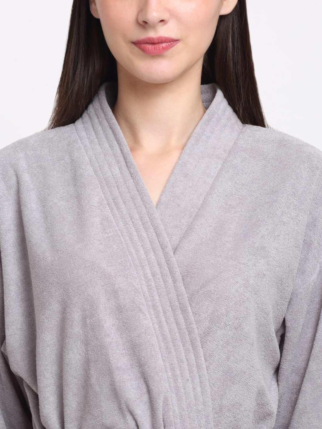 CREEVA Everyday Unisex Micro Terry Bathrobe Collection With kimono collar and 1 Pocket, 3/4 Sleeve Bath Robe Super Soft Light Weight - Grey - Image 5 thumbnail