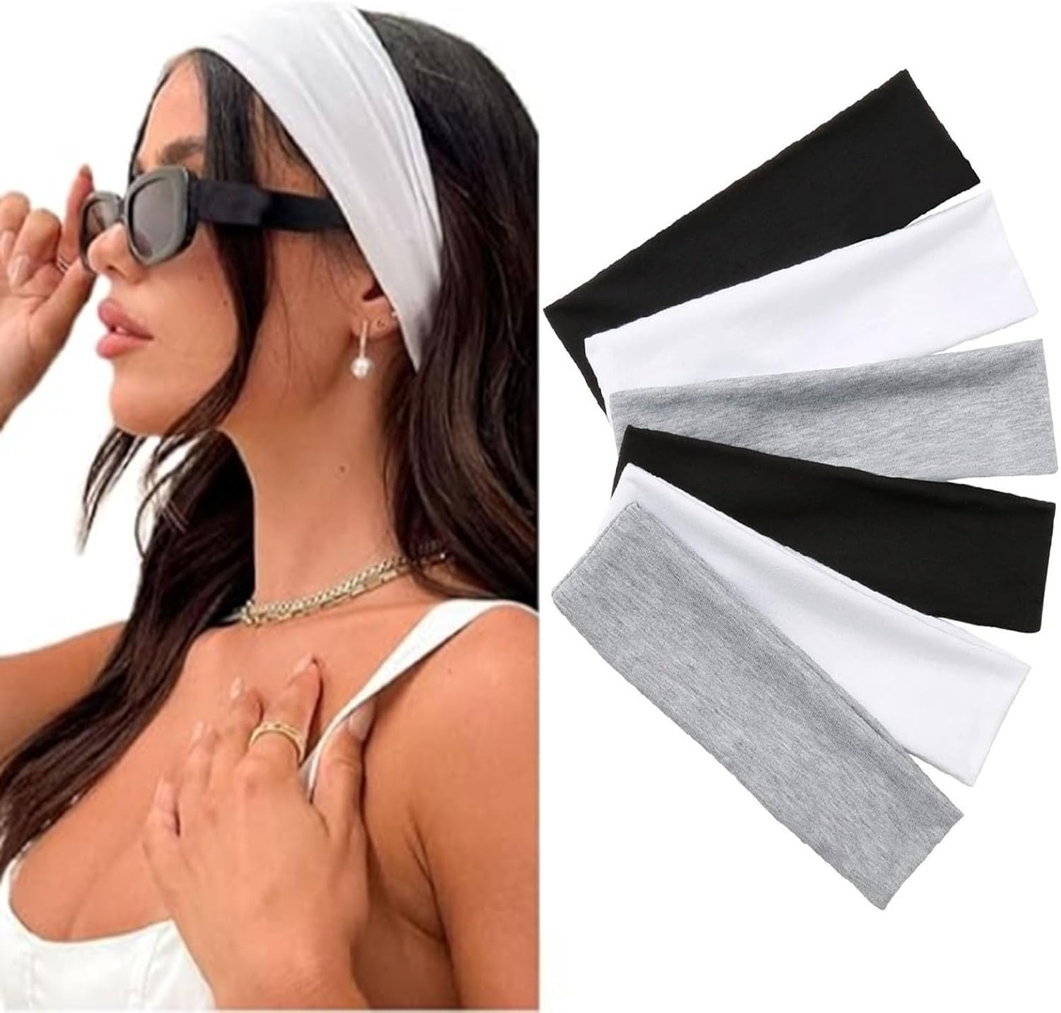 RÃNY W 6 Pcs Headbands for Women, Non Slip Soft Cotton Sport Elastic Hairbands for Men and Women, Thin Summer Headband, Soft Cotton Hair Bands for Yoga, Workout, Running, Cycling