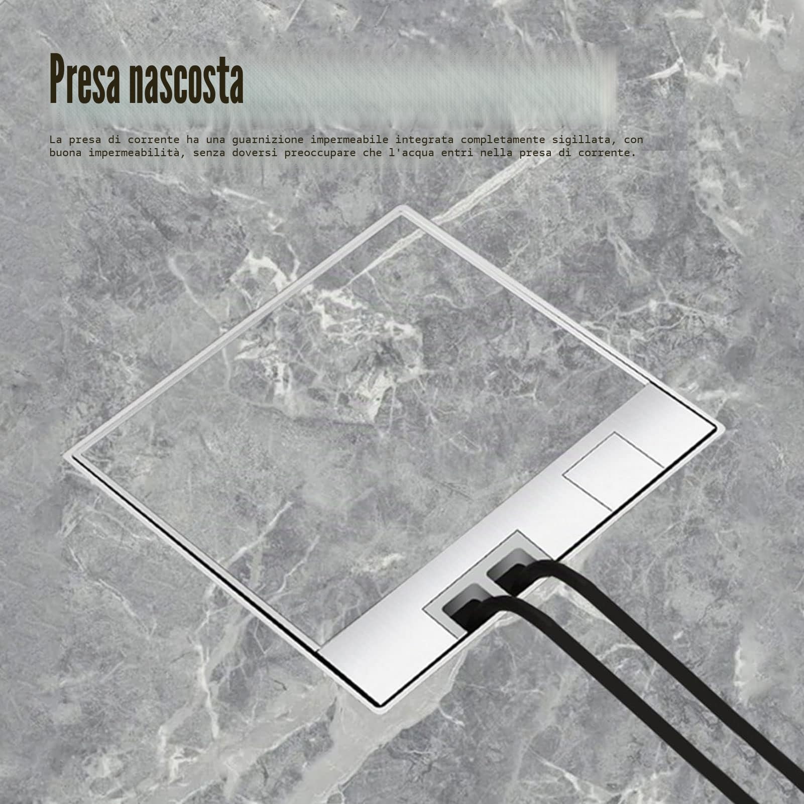 Asixxsix Scatola di Copertura Presa a Pavimento, Scatola elettrica a Pavimento con Porta Cavo di Rete&Coperchio in Acciaio Inossidabile con Presa 16 Amp Scatola di derivazione Incasso