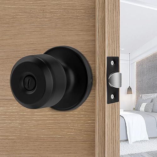 Paquete de 1 perilla de privacidad para puerta, color negro mate, cerradura de puerta de paso, cerradura redonda sin llave para dormitorio, baño,