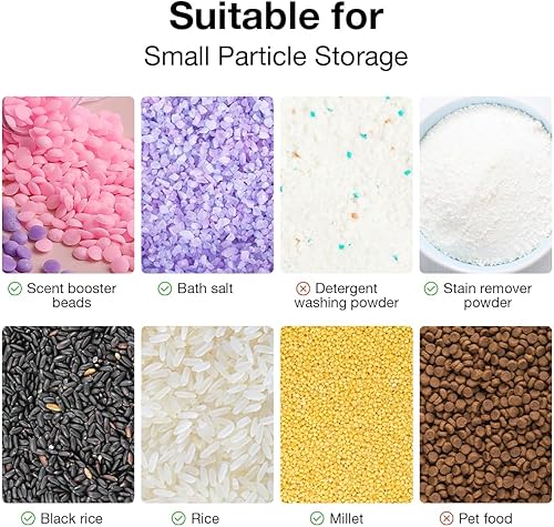 Miniatura 6 de Dispensador de perlas de aroma, dispensador de detergente de lavandería montado en la pared con 2 tazas para arroz, frijoles, cuentas de lavandería,