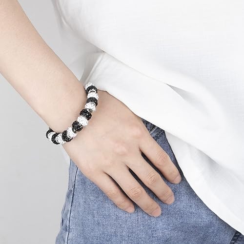 Miniatura 8 de 200 cuentas espaciadoras europeas de agujeros grandes, cuentas de artesanía europeas negras con diamantes de imitación, cuentas de jardín de hadas