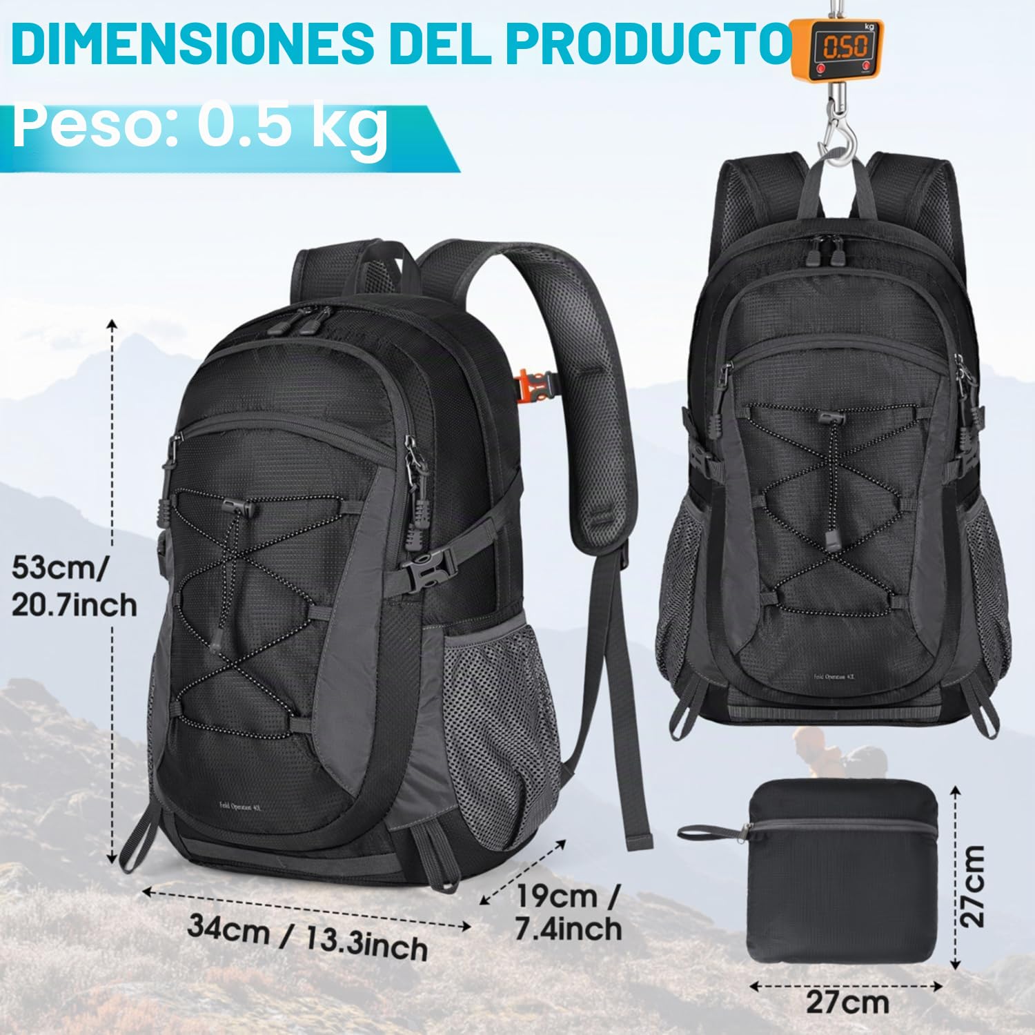 RAINSMORE Mochila Senderismo 40 Litros Mochila de Viaje para Hombre Mujer Mochila Impermeable Plegable Ligera Mochilas de Marcha para Camping Excursiones Acampadas Montaña al aire libre