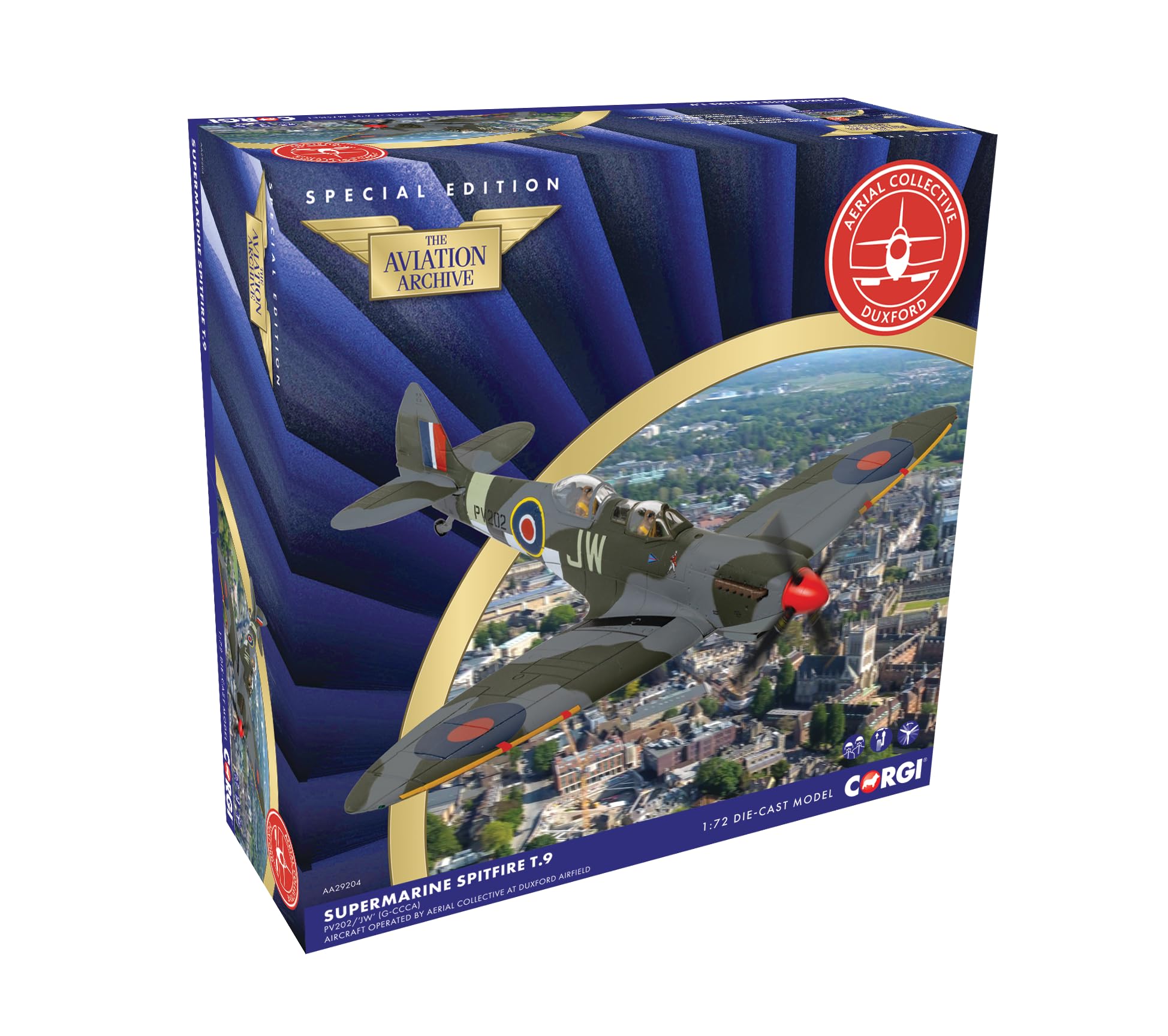 Corgi AA29204 Supermarine Spitfire T9 PV202 JW G-CCCA Operated by Aerial Collect