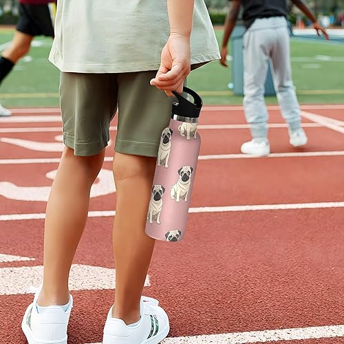 Miniatura 5 de Kids Water Bottle with Straw 20 Oz, Kids Stainless Steel Vacuum Insulated Water Bottle for Travel or School, BPA-Free, Beige Pugs Pink