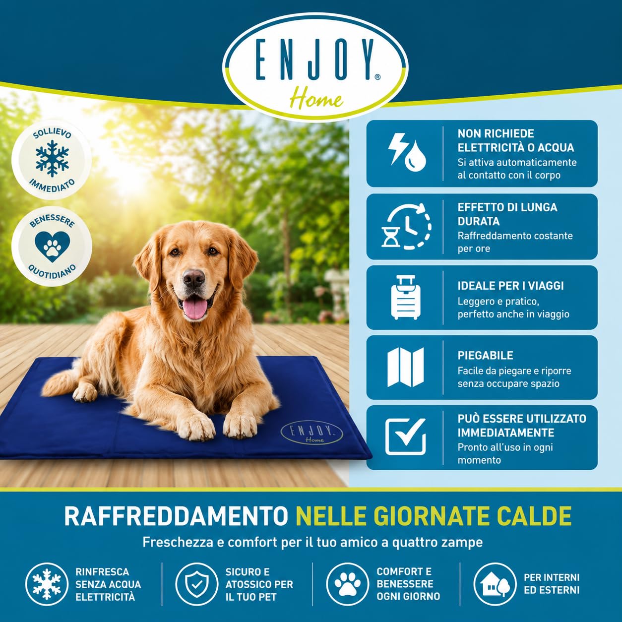 ENJOY HOME Tappetino Rinfrescante per Cani e Gatti – Tappeto Auto-Rinfrescante per Animali Domestici – Materassino Fresco Estivo per Cuccia, Auto e Divano – Misure 80 x 60 cm