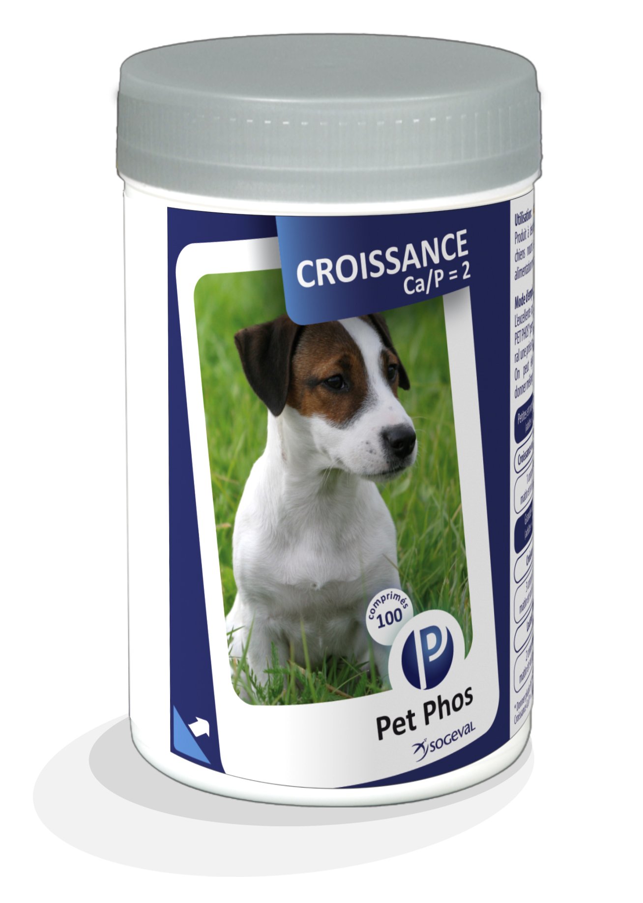 Pet-Phos Croissance Ca/P=2 for dogs - 1 Box of 100 Growth Supplement Tablets