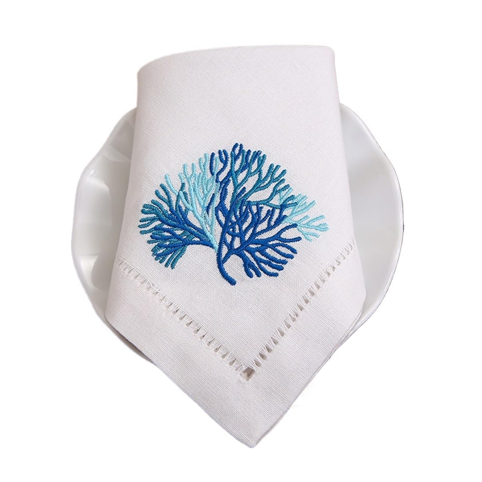 Napkins Multicolor Corals Embroidered Napkin, Placemat Cotton+Linen, Table Decoration(Color 04)
