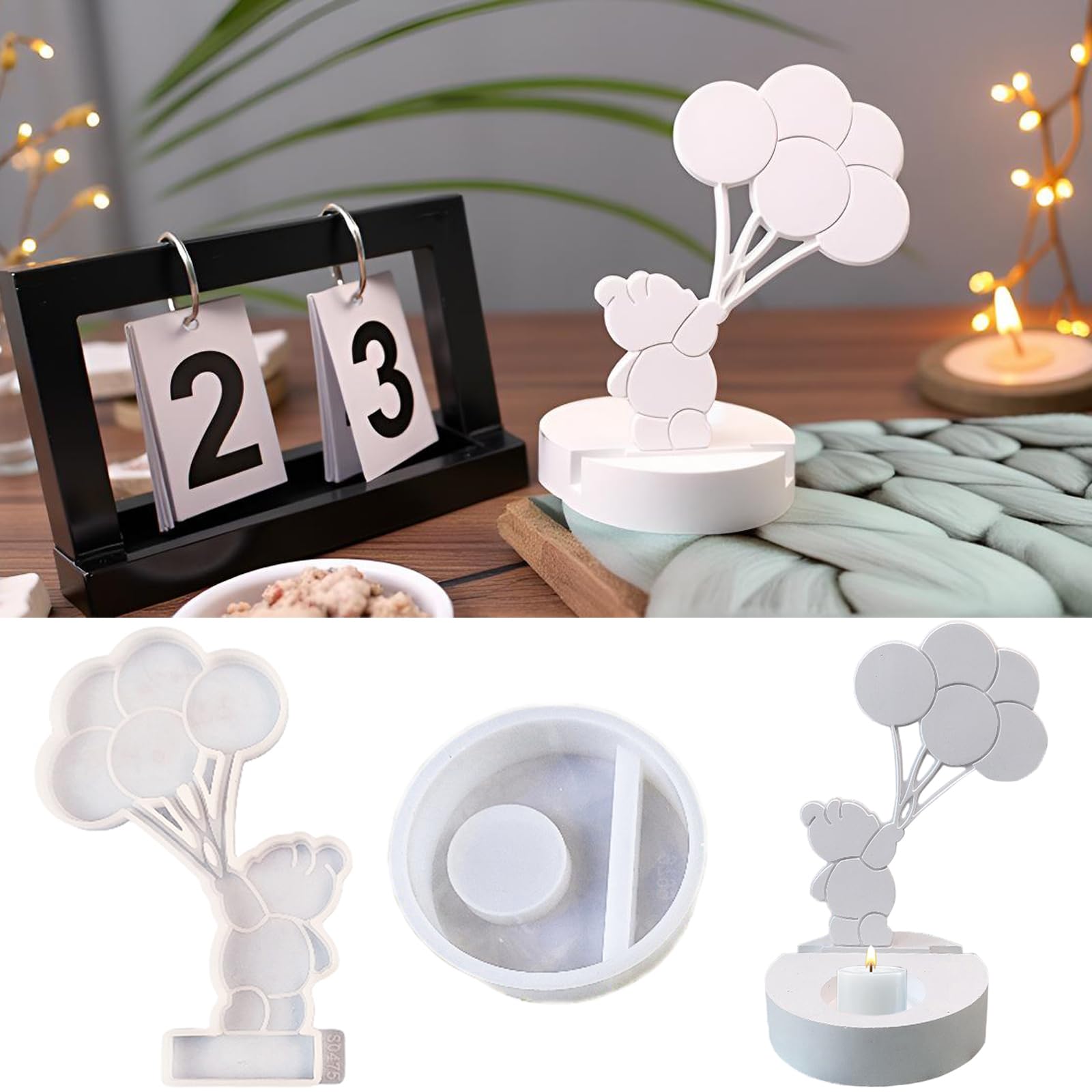 Tcdwla 2 Stück Silikonformen – Bär & Ballon Kerzenhalter Gießform Für DIY Dekoration