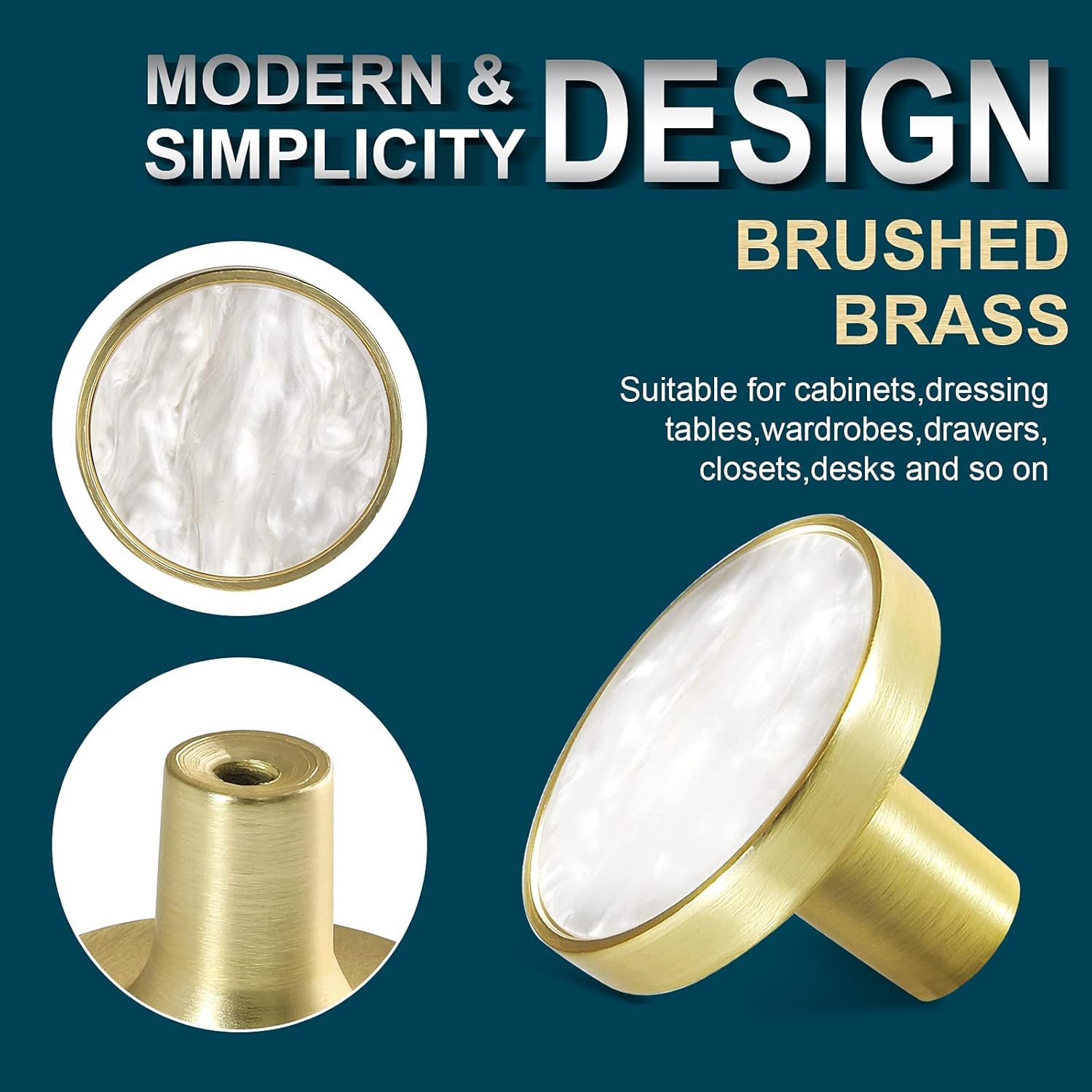 12 Pack Gold Knobs for Dresser Drawers, Brass Dresser Knobs Round Cabinet Knobs for Kitchen Cabinet Cupboard Door Decorative Furniture Hardware, 1-1/4" Diameter, White