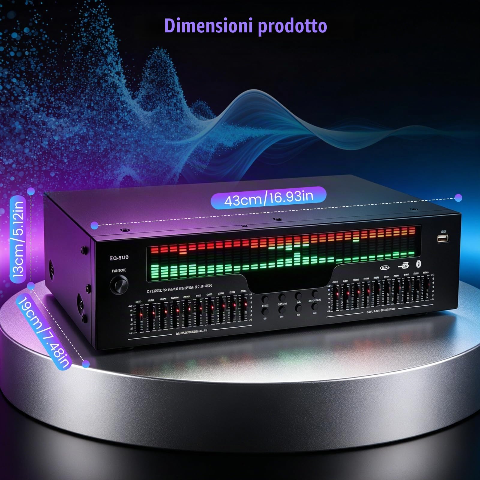 Equalizzatore digitale a 31 bande, display spettro LED, basso rumore
