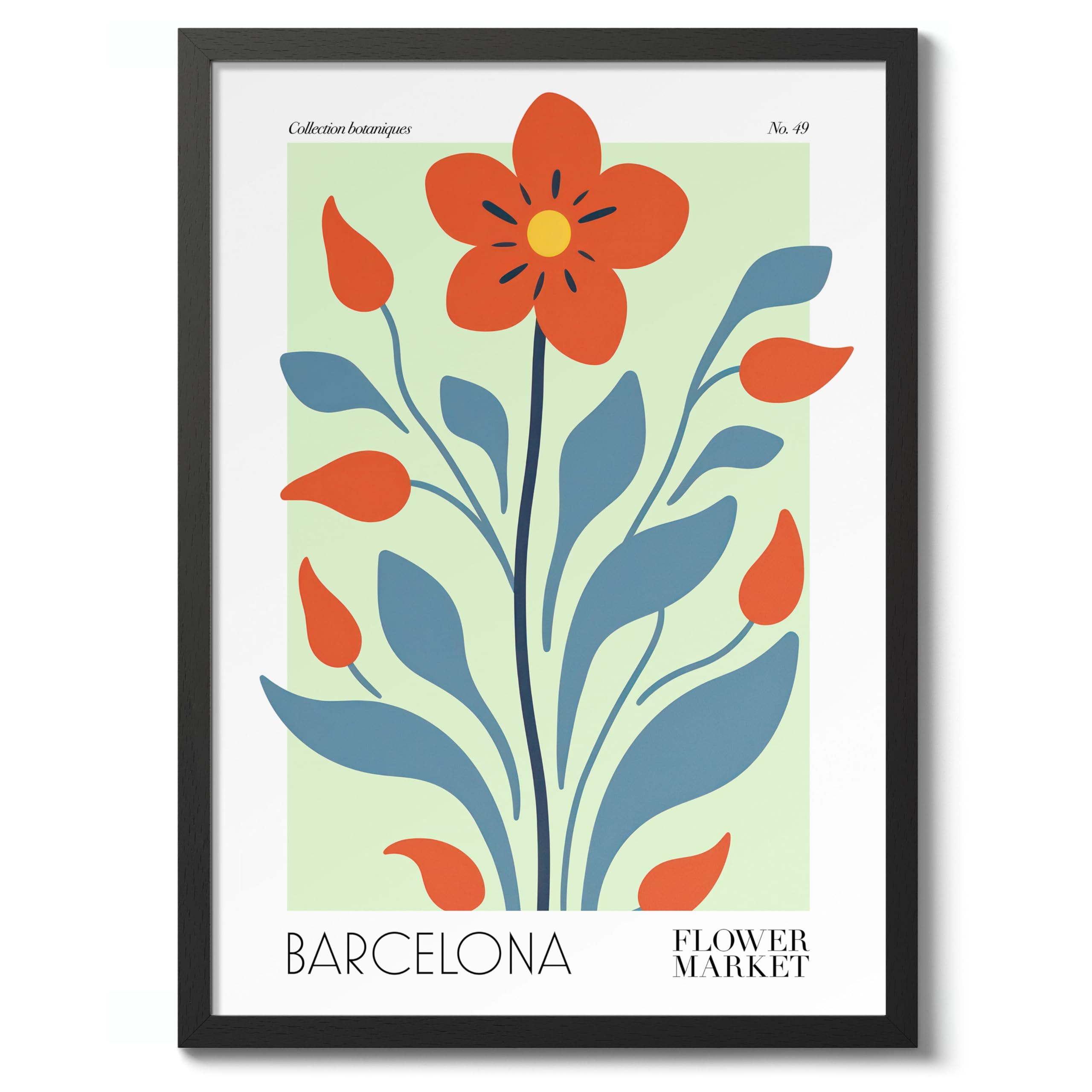 Barcelona Flower Market Poster Floral Wall Decor Print Abstract Colourful Minimalist Travel Bedroom Art, Archival Matte, A5 (Black Frame) - 21x14.8cm