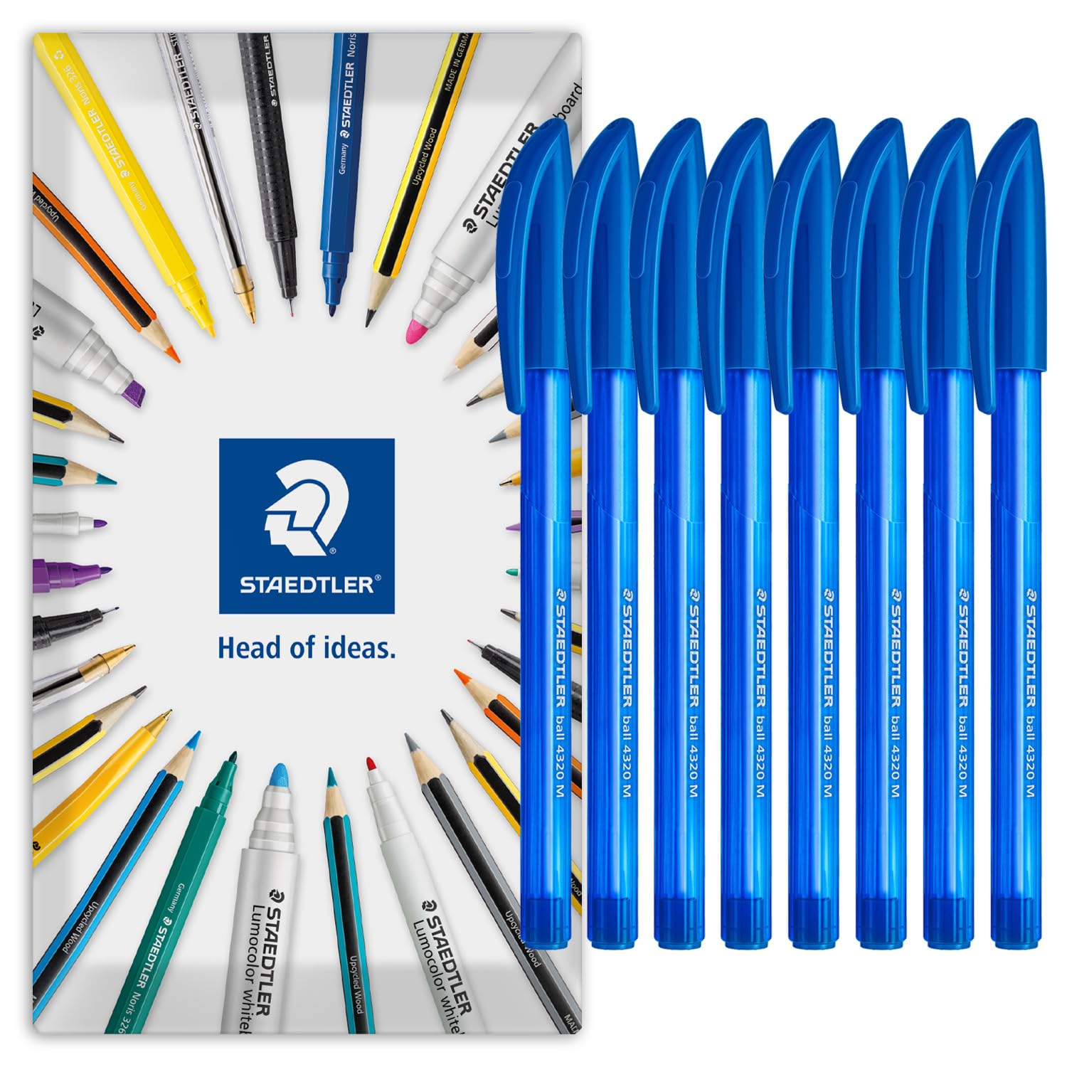 STAEDTLER 4320 Stick Ballpoint Pens Medium 8 Pack Blue
