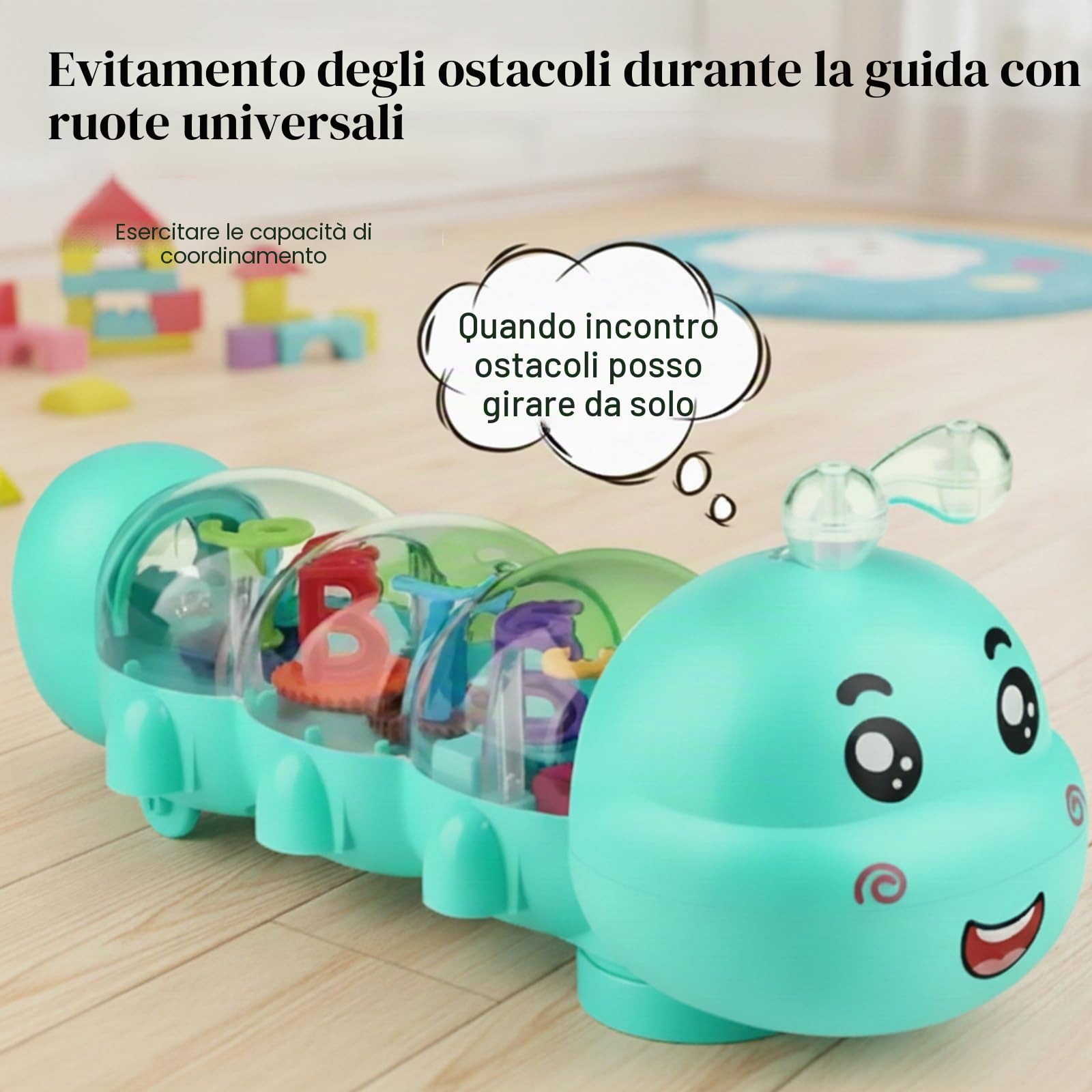 CHANGYUE Giocattolo strisciante a forma di bruco con luce e musica, per gioco sul pancino, interattivo per bambini