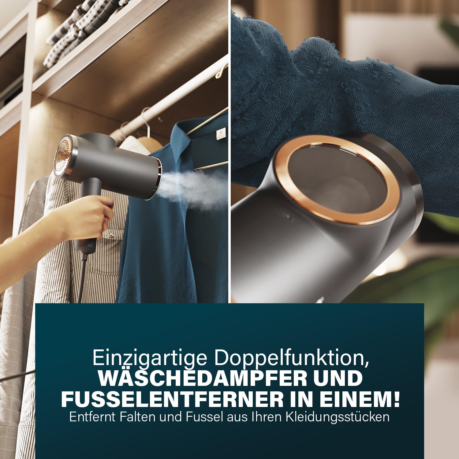 Princess faltbarer Dampfglätter für Textilien – 2-in-1 Dampfbügel mit Fusselentferner – tötet 99% aller Bakterien – in 30 Sekunden aufheizbar – leicht – 1300 W – 332890
