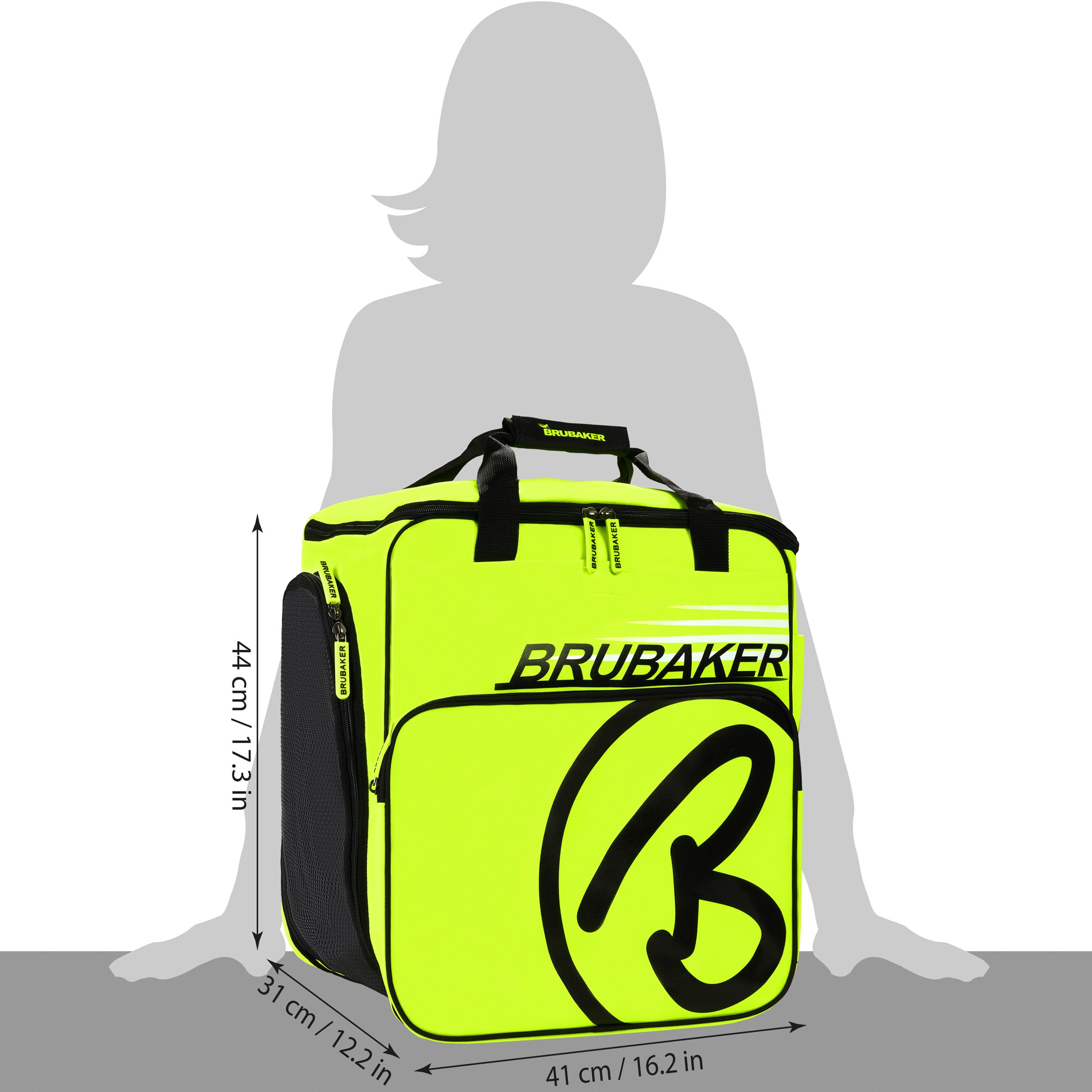 BRUBAKER - Set de Ski 'Carver Champion' - Housse à Skis & Sac à Chaussures de Ski - pour 1 Paire de Skis + Bâtons + Chaussures + Casque - Jaune Fluo/Noir