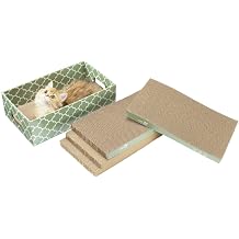 MECOOL Cat Scratching Board,5PC Cat Scratch Pad with Box,Reversible Corrugated Cat Scratcher Cardboard and Lounge Bed for Indoor Cats, Catnip