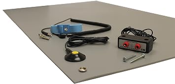 Three Layer Dissipative Vinyl Anti-Static ESD Mat -30" X 60" 2.5x 5 - 0.125" Thick- with Dual Bench and Wrist Strap-Gray