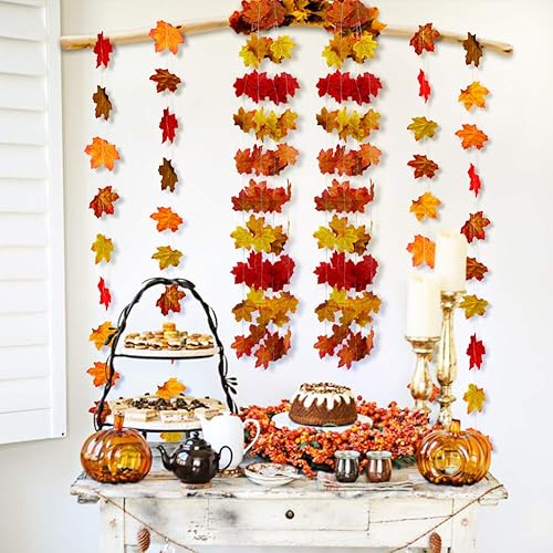 Miniatura 6 de FHzytg Guirnalda de hojas de arce de otoño, hojas de arce artificiales de otoño, guirnalda colgante de vid para el hogar, jardín, cocina, oficina,