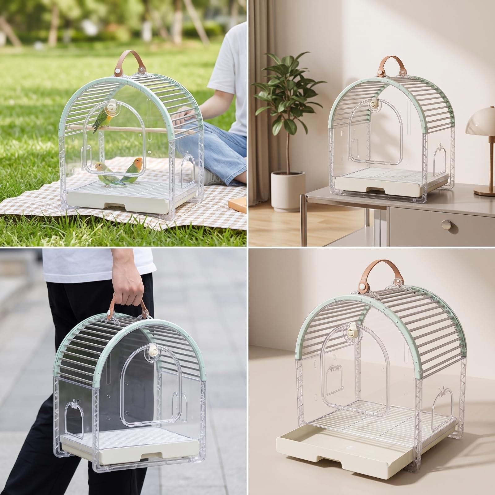 Jaula Viaje con Banja Extraíble Transparente Jaula Viaje con Asa Ligera Transportín Banja Extraíble para Excursiones, Blanco