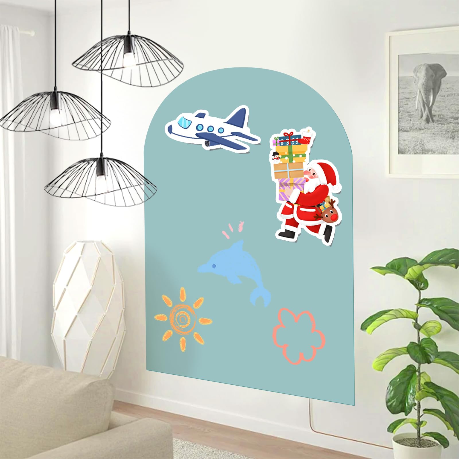 Tablica magnetyczna dla dzieci, magnetyczna tablica do naklejania w kształcie łuku 80×100 CM, tablica magnetyczna do naklejania z 6 wodorozpuszczalnymi kredkami i 1 ściereczką do czyszczenia
